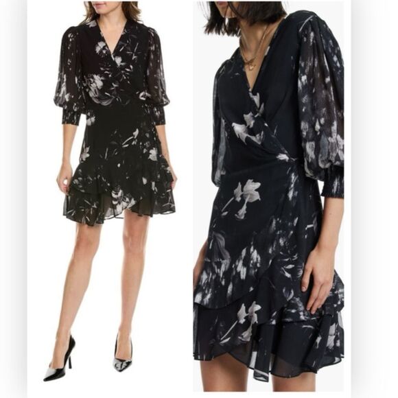 AllSaints Ari Pauline Floral Print Faux Wrap Dress - Picture 1 of 8